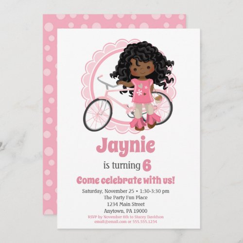 Bicycle Girl Birthday Invitation African American