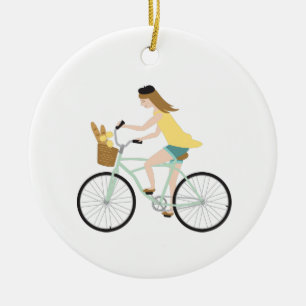 Bicycle Girl Ceramic Ornament