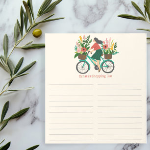 Bicycle Girl Farmer Market Grocery Shopping CUSTOM Notepad