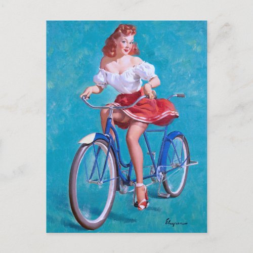 Bicycle Girl Pin Up Postcard