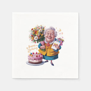 Bicycle Granny with Cake & Balloons Napkins