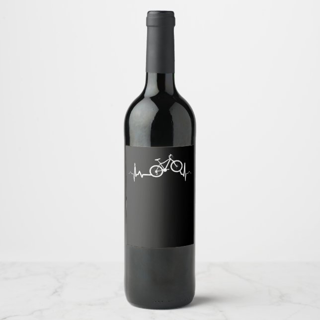 Bicycle Heartbeat Cycling Mountain Bike Wine Label (Front)