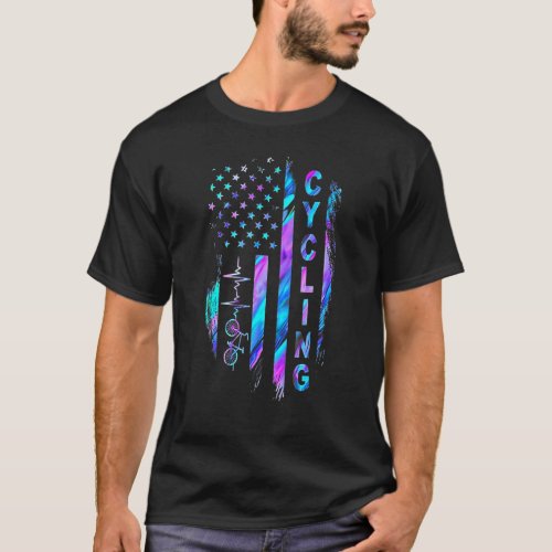 Bicycle Heartbeat Hologram Cycling Usa Flag  Bicyc T_Shirt