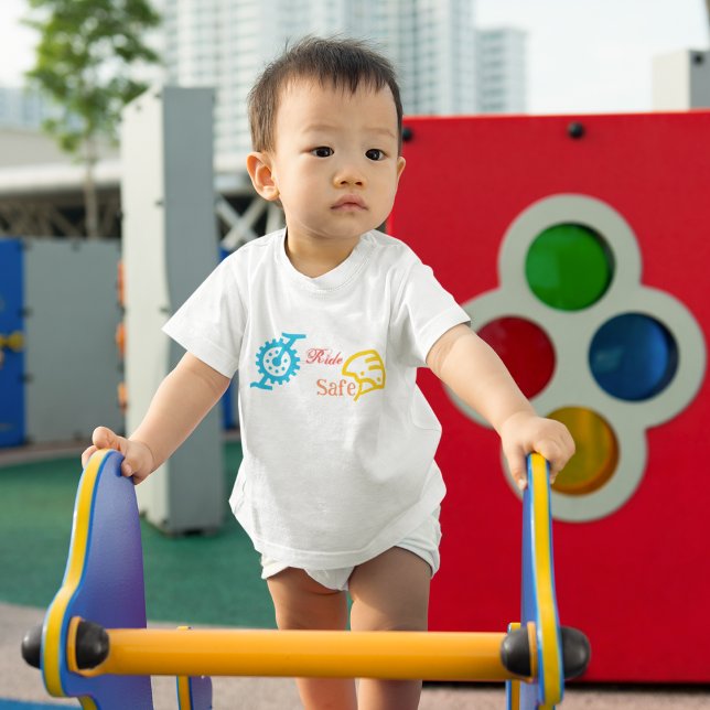 Bicycle Helmet Peddle Cartoon Baby T-Shirt (baby safety and comfort cycling. )