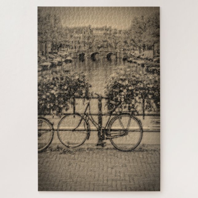 Bicycle in Amserdam - Sepia - 20x30 - 1014 pc Jigsaw Puzzle (Vertical)
