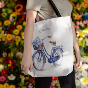 Bicycle in Delft Blue customizable Tote Bag