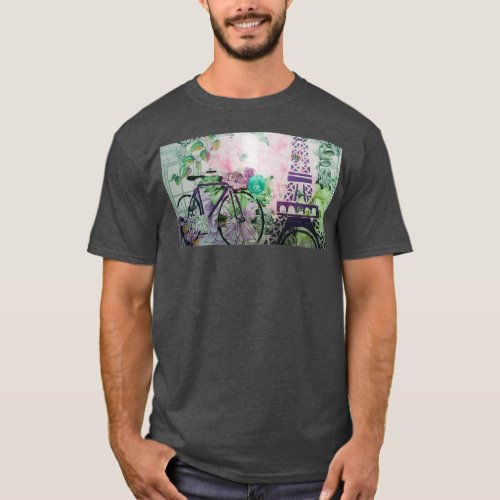 Bicycle in Paris Art Long  T_Shirt