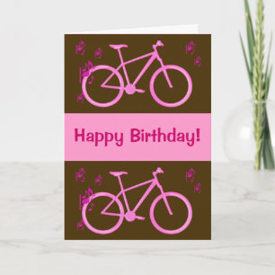 Bicycle in pink happy birthday card. card