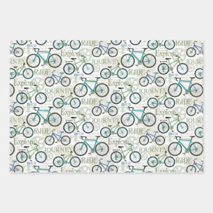 Bicycle Journey Blue and White Wrapping Paper Sheets