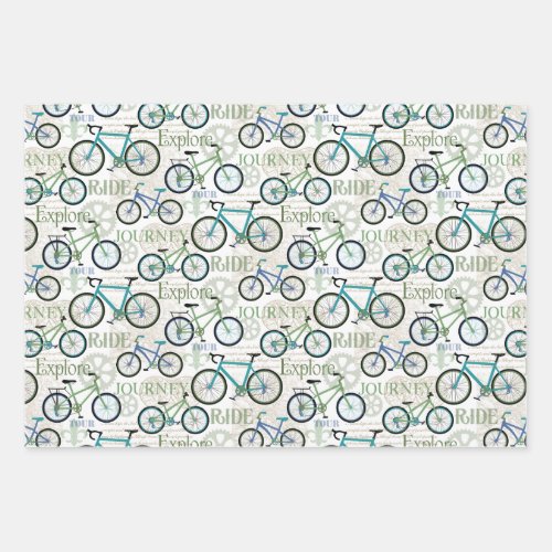 Bicycle Journey Blue and White Wrapping Paper Sheets