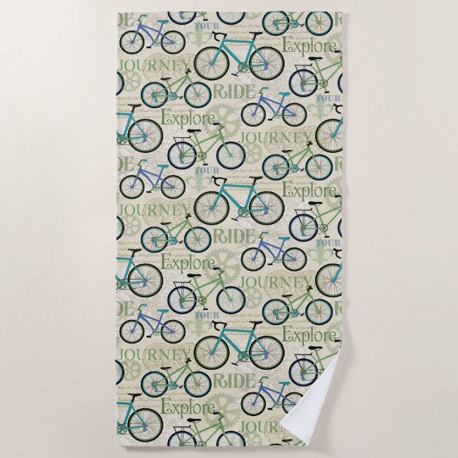 Bicycle Journey Blue Beach Towel (Front)