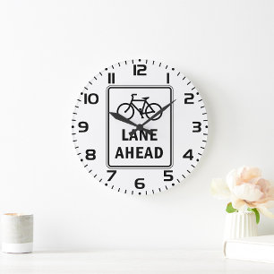 Bicycle Lane Ahead Sign Cycling Road Safety  Large Clock