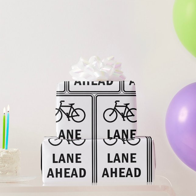 Bicycle Lane Ahead Sign Cycling Road Safety  Wrapping Paper (Creator Uploaded)