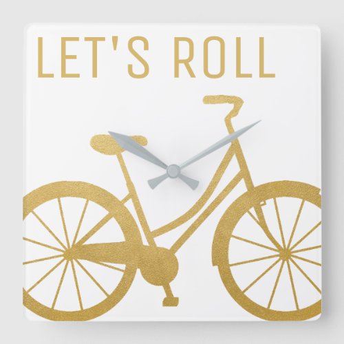 Bicycle Lets Roll Modern Gold Cruiser Bike Square Wall Clock