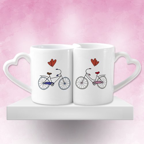 Bicycle Lovers Nesting Heart Mugs