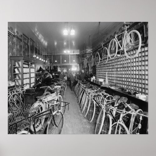 Bicycle  Motorcycle Shop 1910 Vintage Photo Poster