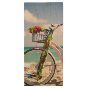 Bicycle On The Beach   Miami, Florida Wood Flash Drive