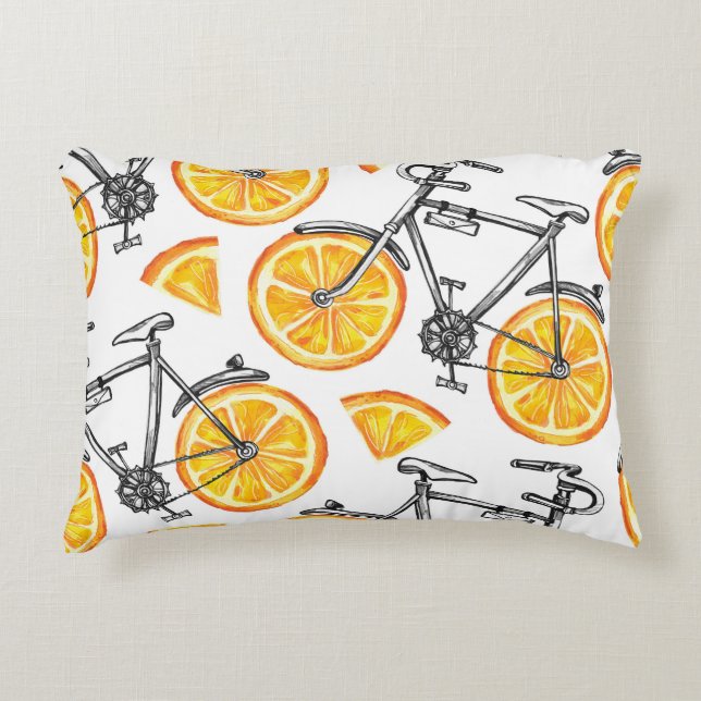 Bicycle Oranges: Watercolor Summer Pattern Accent Pillow (Front)