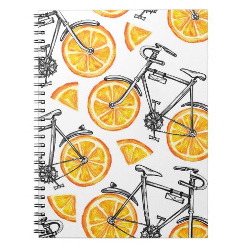 Bicycle Oranges Watercolor Summer Pattern Notebook