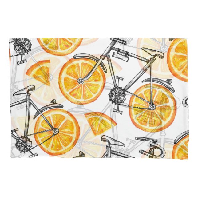 Bicycle Oranges: Watercolor Summer Pattern Pillow Case (Front)