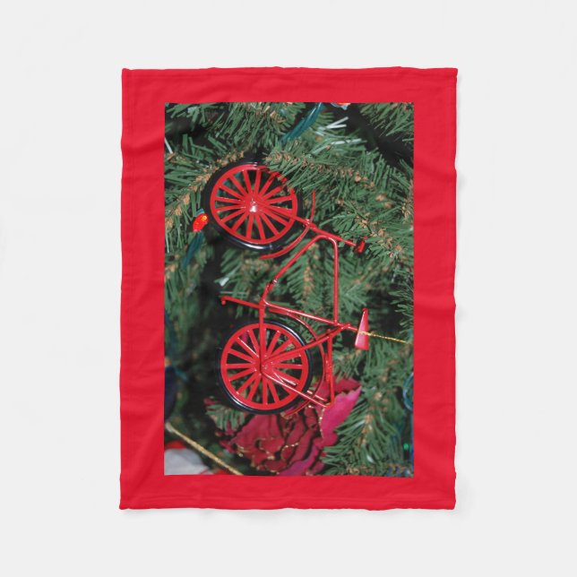 Bicycle ornament on a Christmas Tree Fleece Blanket (Front)