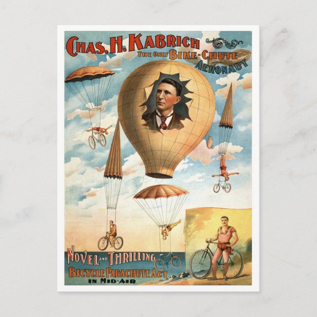 Bicycle Parachute Act, 1896 Postcard (Front)