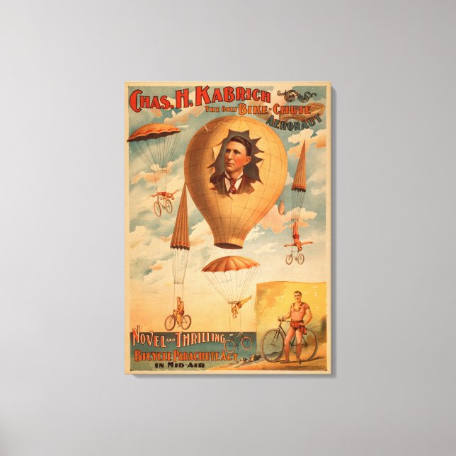 Bicycle Parachute act in mid-air Theatre Canvas Print (Front)