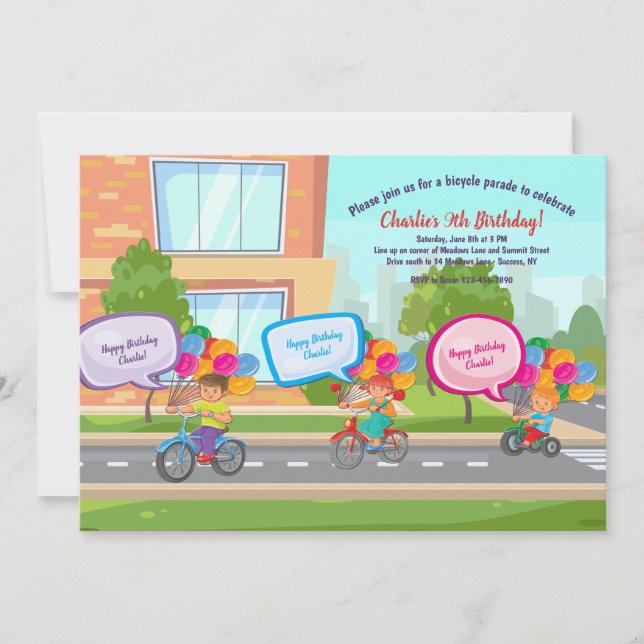 Bicycle Parade Birthday Celebration Invitation (Front)