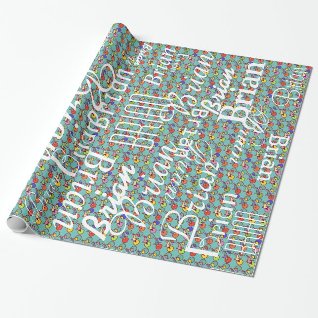 bicycle / pattern of names personalized wrapping paper (Unrolled)