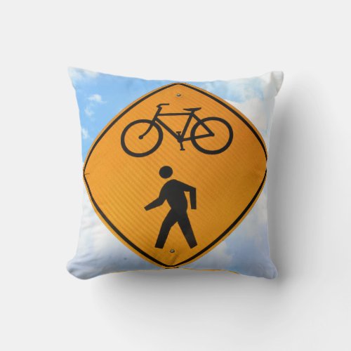 Bicycle  Pedestrian Crossing Ahead Road Sign Throw Pillow
