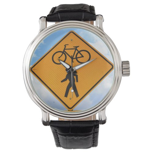 Bicycle  Pedestrian Crossing Ahead Road Sign Watch