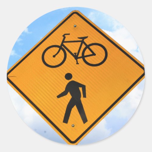 Bicycle  Pedestrian Crossing Highway Road Sign Classic Round Sticker