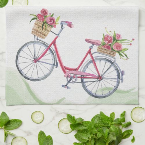 Bicycle  Pink Roses Kitchen Towel