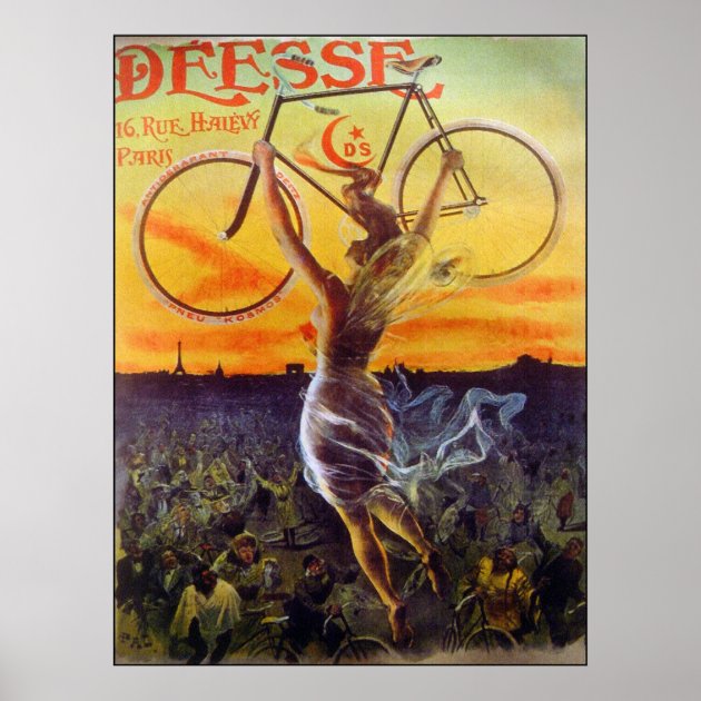France, Dames faisant du vélo Vintage citrate print. Vélo