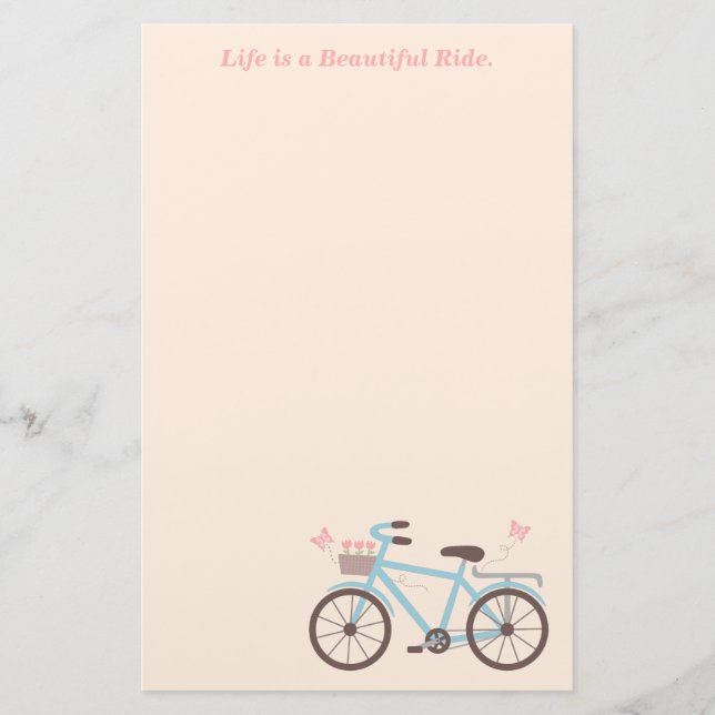 Bicycle Quote Life is A Beautiful Ride Stationery (Front)