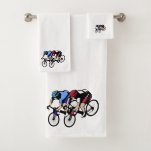 Bicycle Race Blue and Red Bath Towel Set