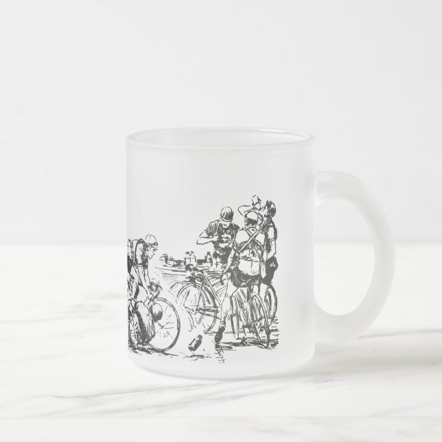 ‘Bicycle Race’ Frosted Glass Coffee Mug (Right)
