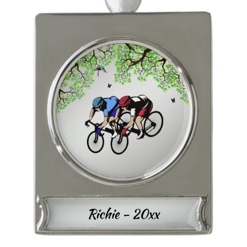 Bicycle Race Personal Silver Plated Banner Ornament