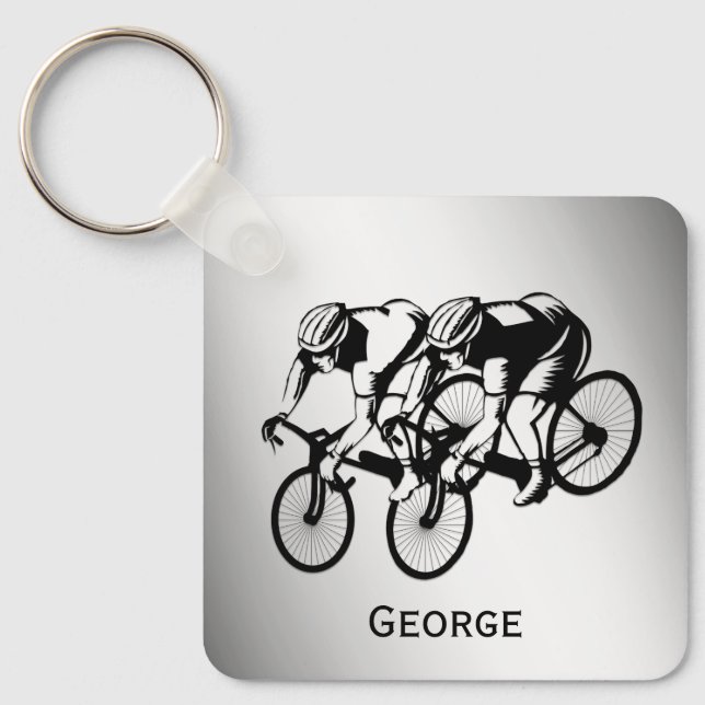 Bicycle Race Silver Personal Keychain (Front)
