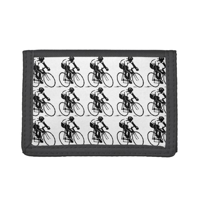 Bicycle Racer Bike Rider in Black Sports Pattern Trifold Wallet (Front)