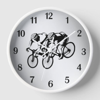 Bicycle Racers Silver Black Numbers Clock