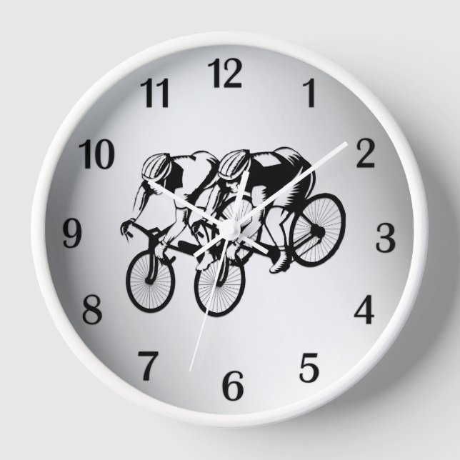 Bicycle Racers Silver Black Numbers Clock (Front)