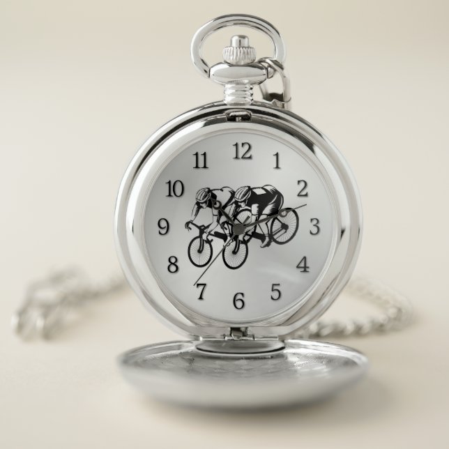 Bicycle Racers with Black Numbers Pocket Watch (Inside)