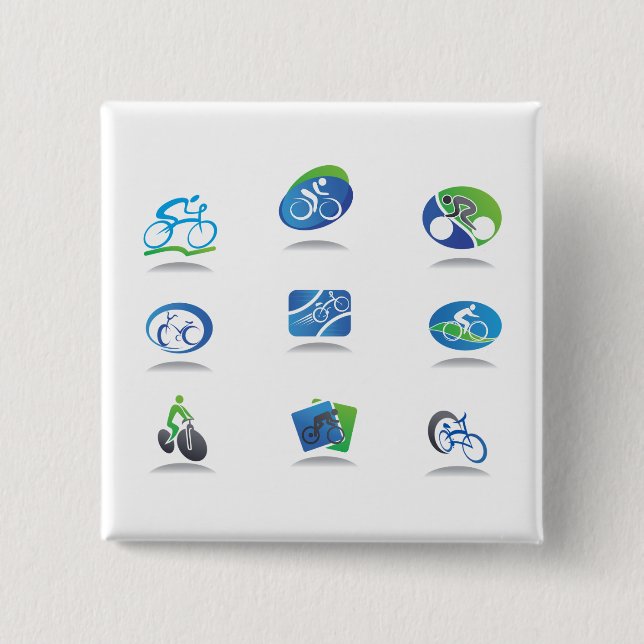Bicycle Racing Icons Blue and Green Sport Button (Front)