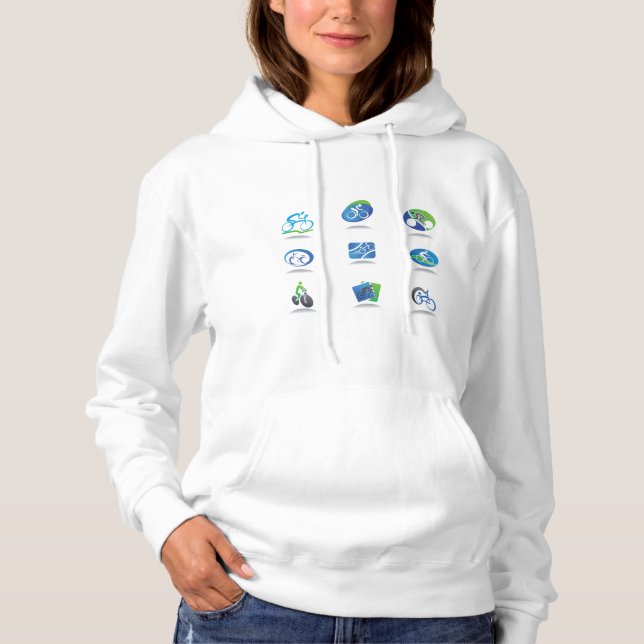 Bicycle Racing Icons Blue and Green Sport Hoodie (Front)
