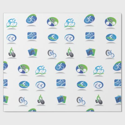 Bicycle Racing Icons Blue and Green Sport Wrapping Paper