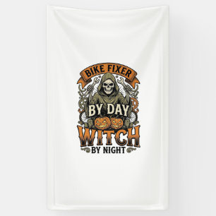 Bicycle Repair Witch Vintage Halloween Bike Mechan Banner