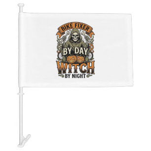 Bicycle Repair Witch Vintage Halloween Bike Mechan Car Flag