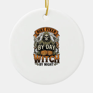 Bicycle Repair Witch Vintage Halloween Bike Mechan Ceramic Ornament