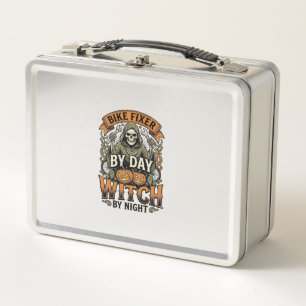 Bicycle Repair Witch Vintage Halloween Bike Mechan Metal Lunch Box